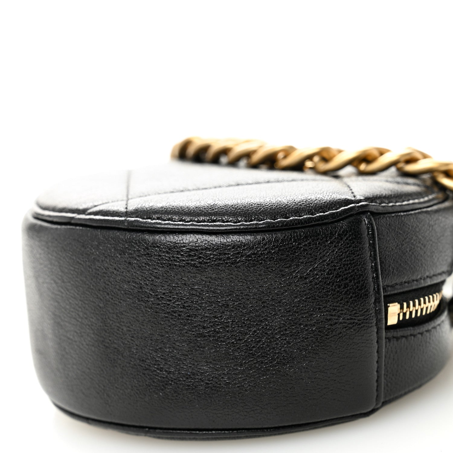 Shiny Goatskin Quilted Chanel 19 Round Clutch With Chain Black