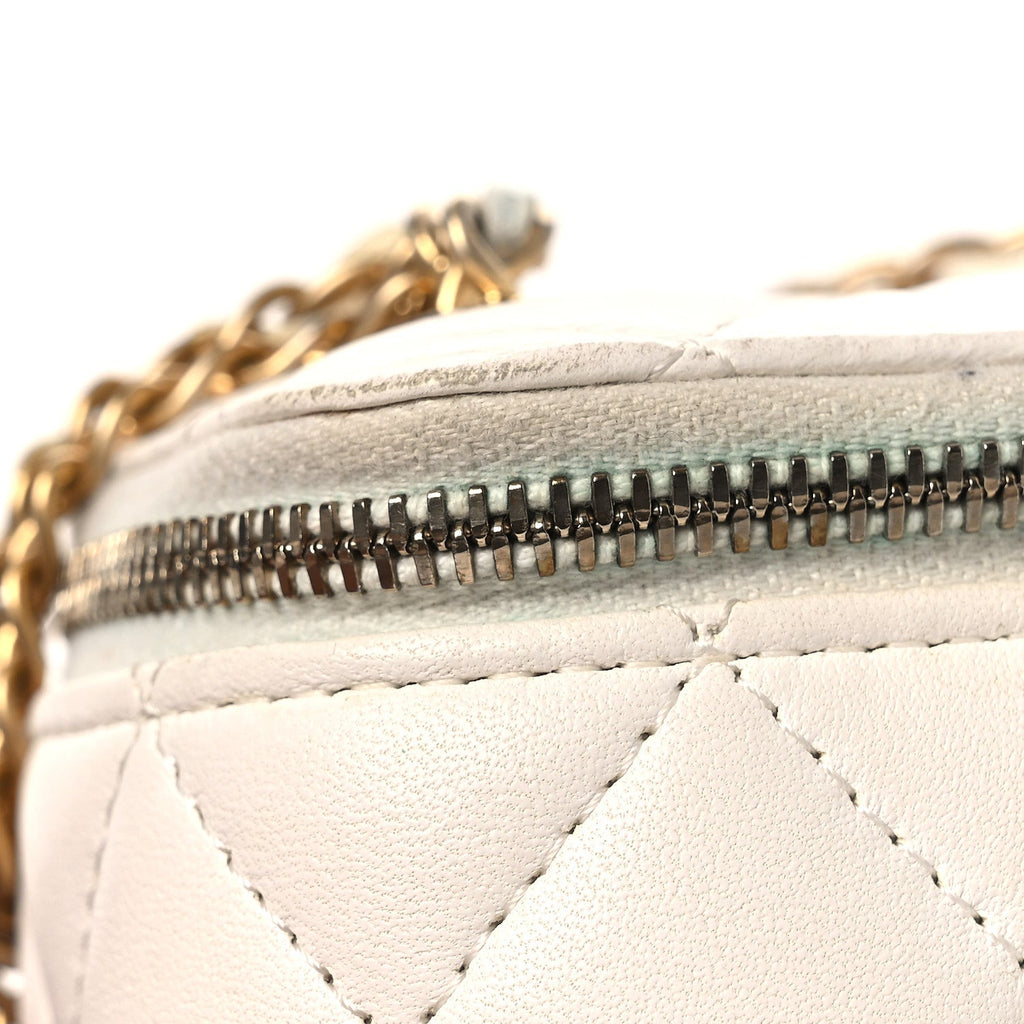 Lambskin Quilted Mini Vanity Case With Chain White