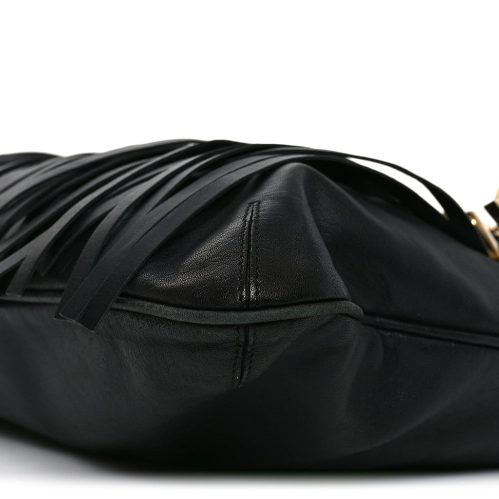 Calfskin Palazzo Fringe Shoulder Bag Black