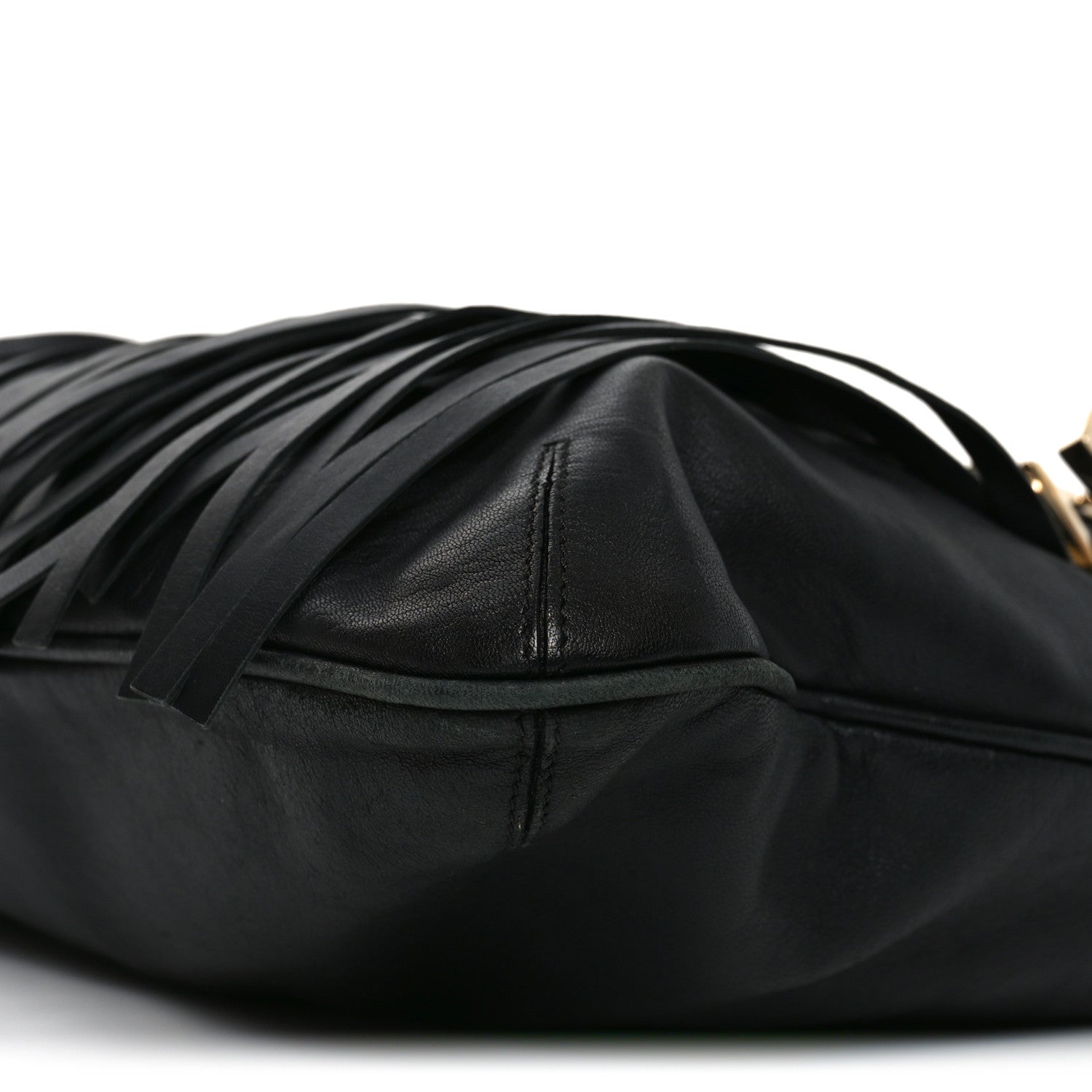 Calfskin Palazzo Fringe Shoulder Bag Black