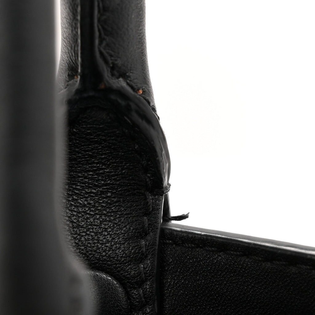 Soft Grain Calfskin Small Double Belt Tote Black