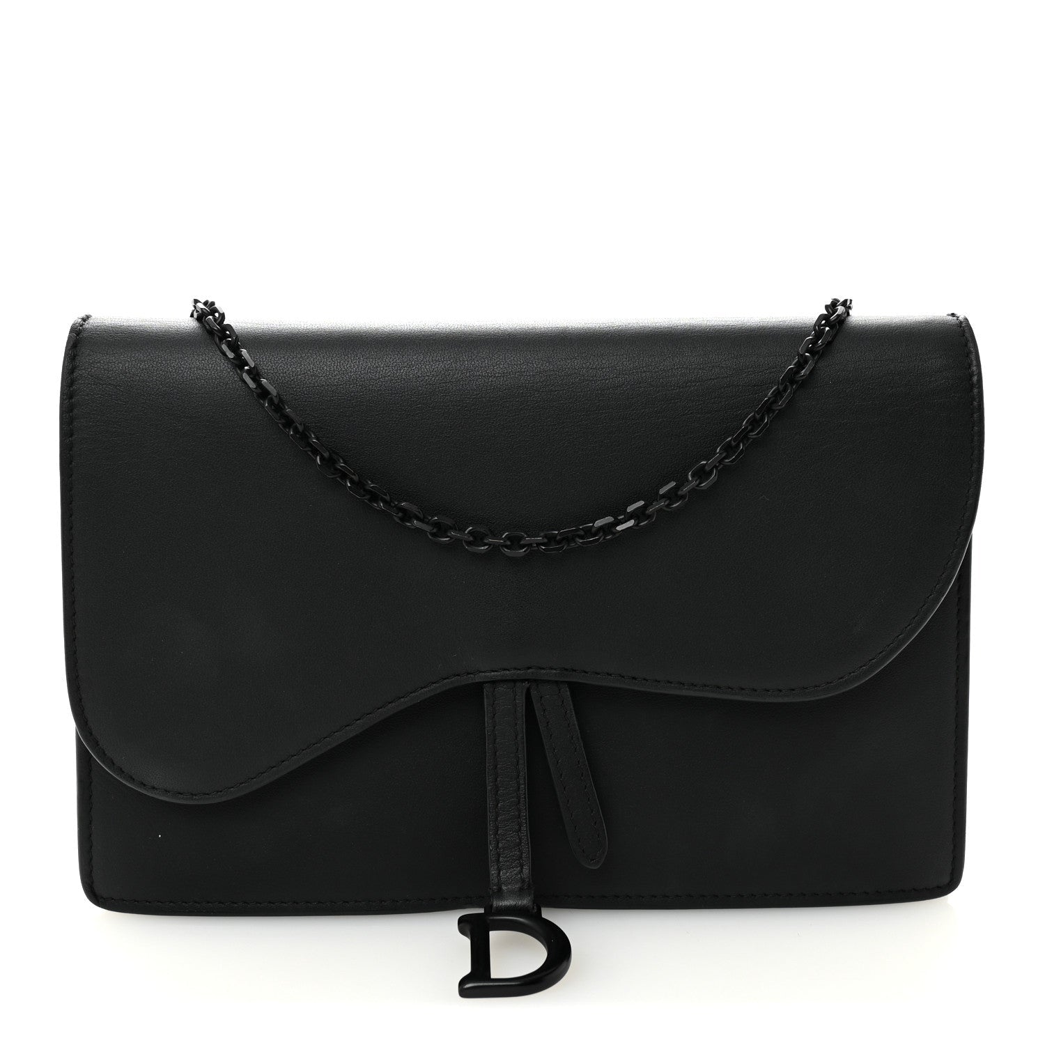 Ultra Matte Calfskin Saddle Chain Pouch Black