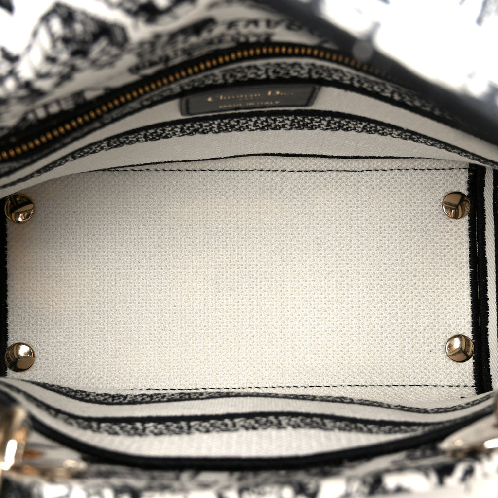 Canvas Embroidered Plan de Paris Medium Lady D-Lite White Black