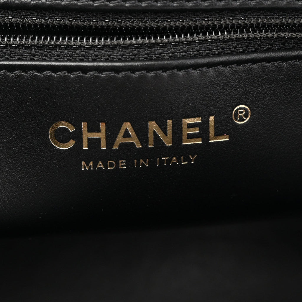Shiny Aged Calfskin Quilted Nano Kelly Shopper Black