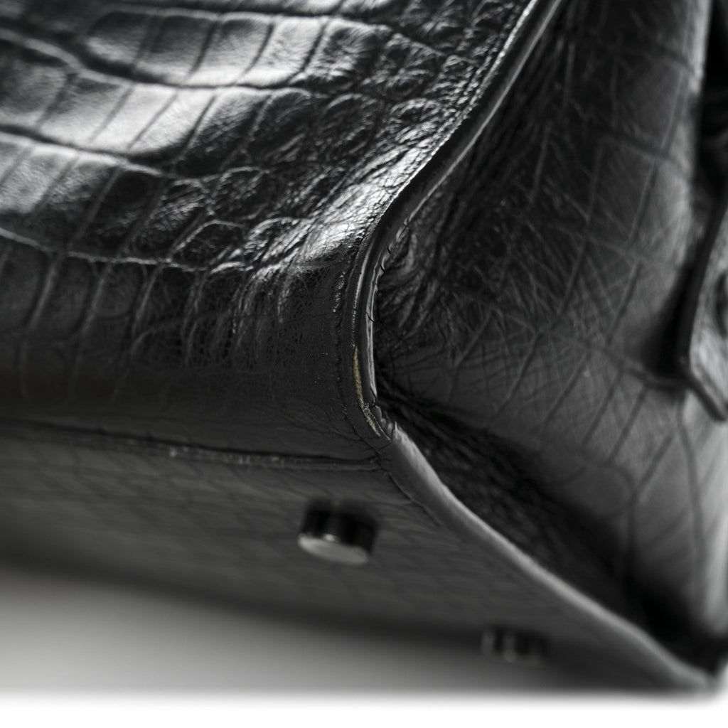 Calfskin Crocodile Embossed Small Monogram Cabas Black