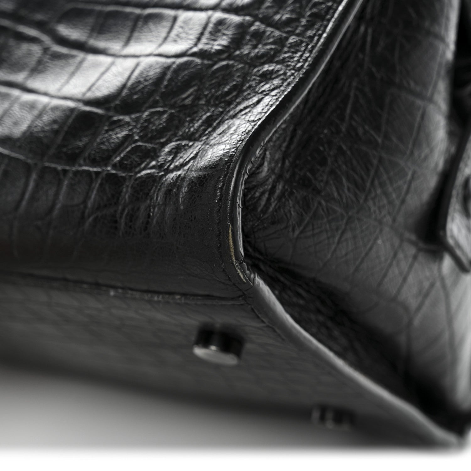 Calfskin Crocodile Embossed Small Monogram Cabas Black