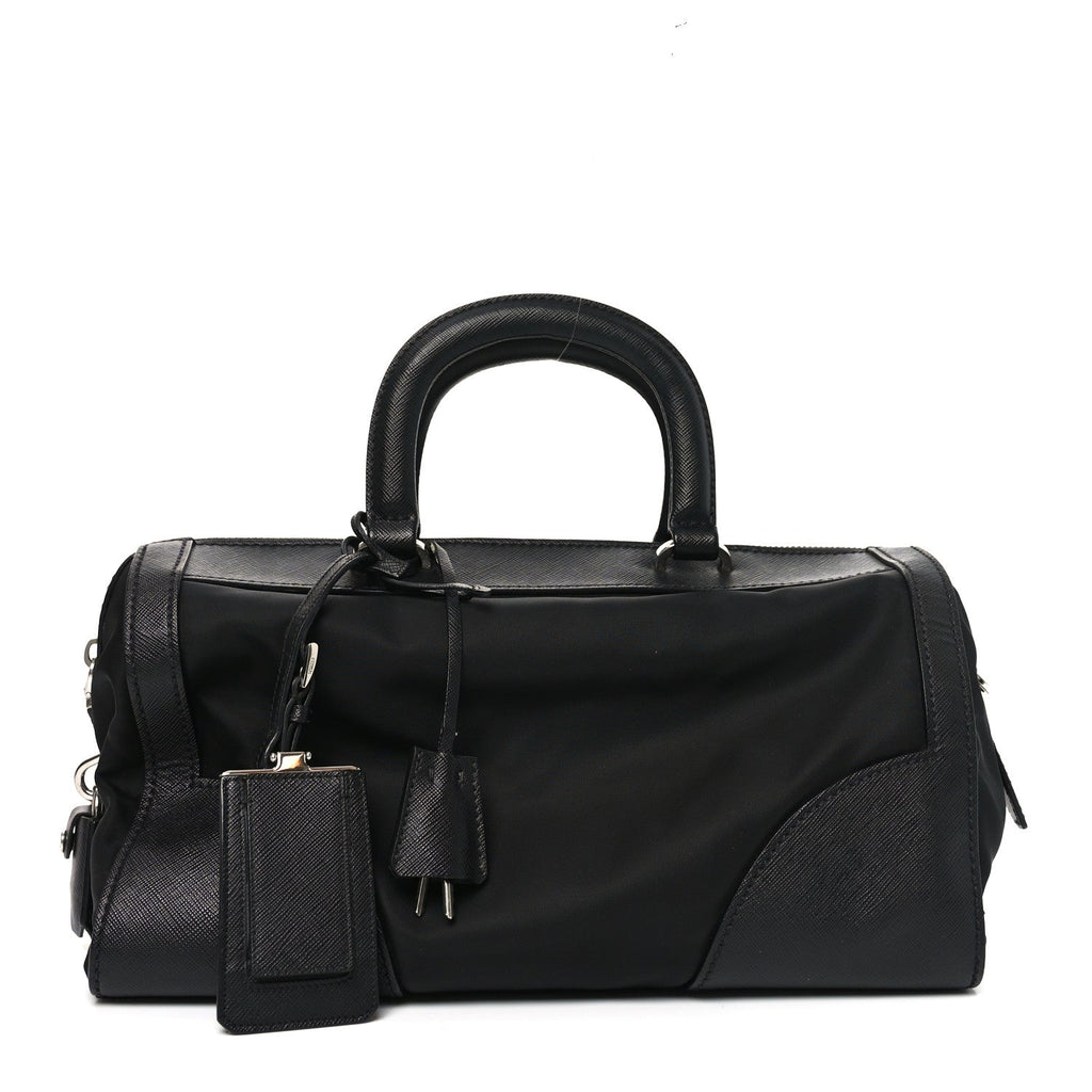 Nylon Saffiano Top Handle Bag Black
