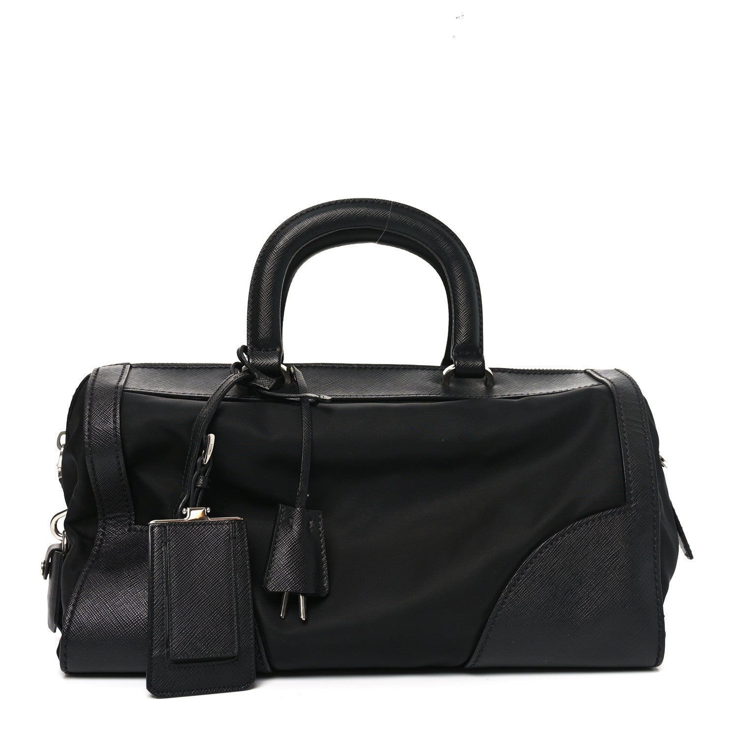 Nylon Saffiano Top Handle Bag Black