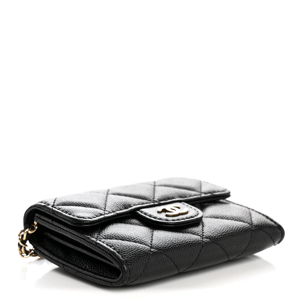 Caviar Quilted Flap  Holder On Chain Black