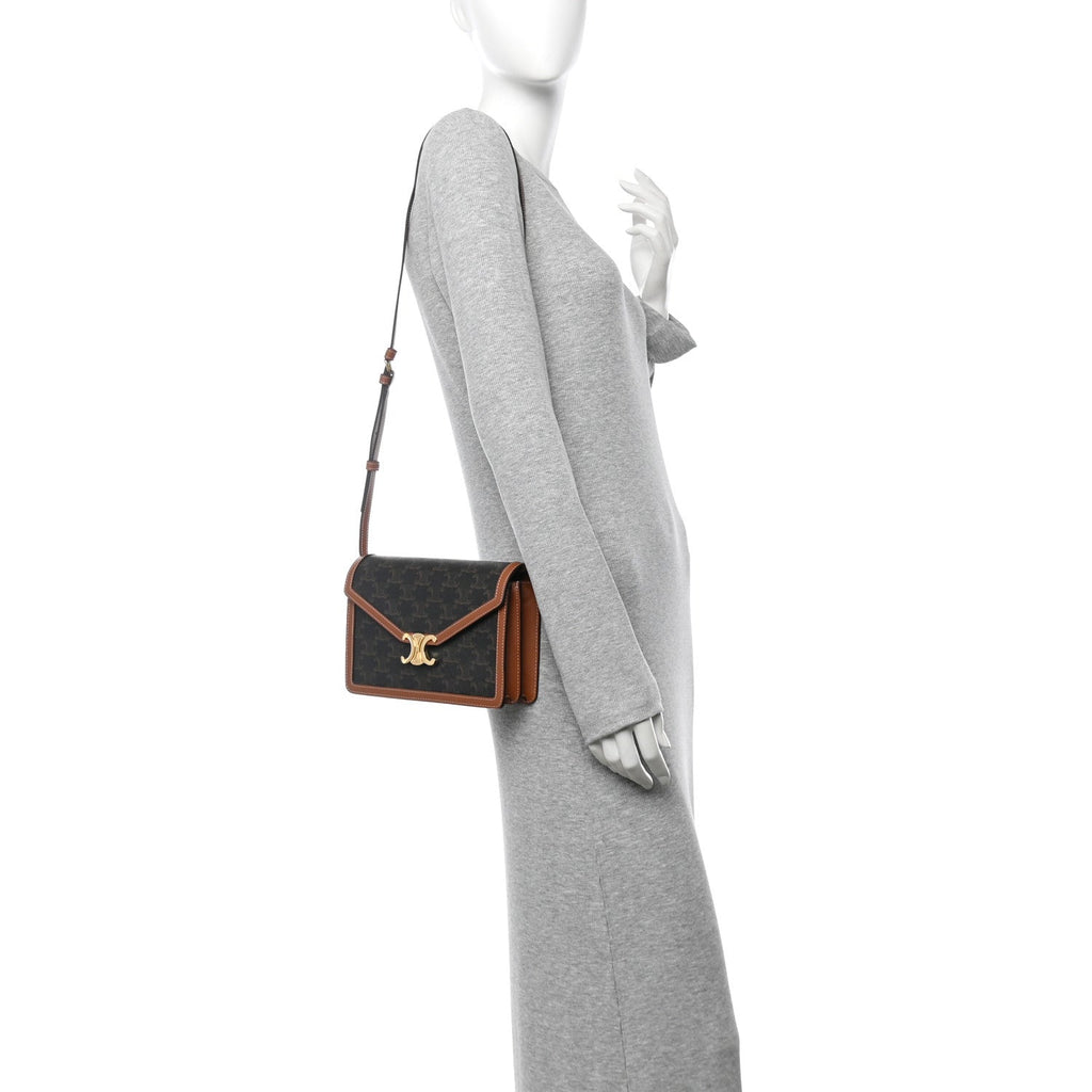 Triomphe Canvas Calfskin Enveloppe Bag Tan