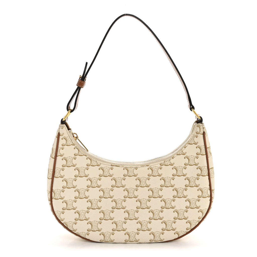 Canvas Calfskin Ava Triomphe Shoulder Bag White