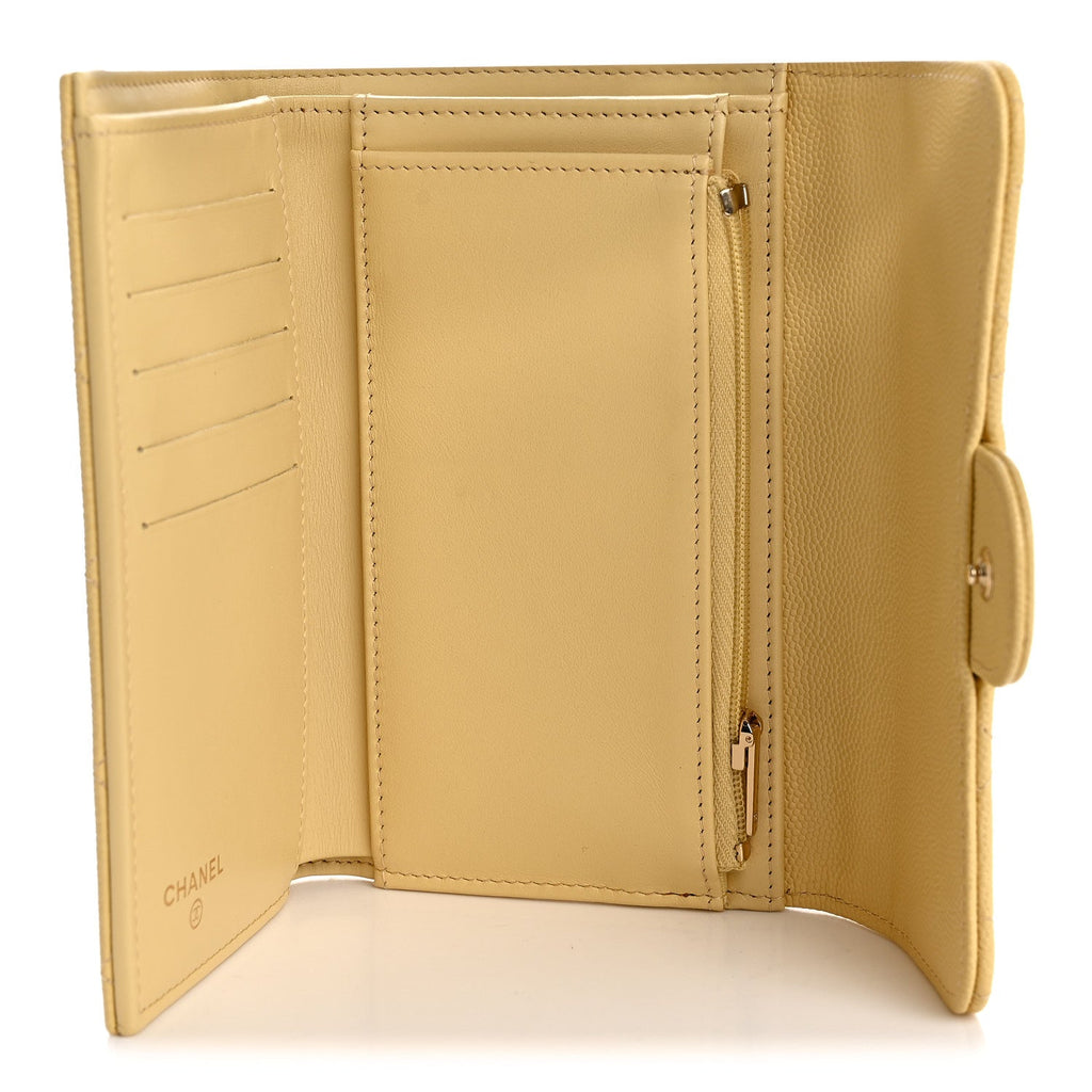 Caviar Quilted Medium Flap Wallet Light Yellow