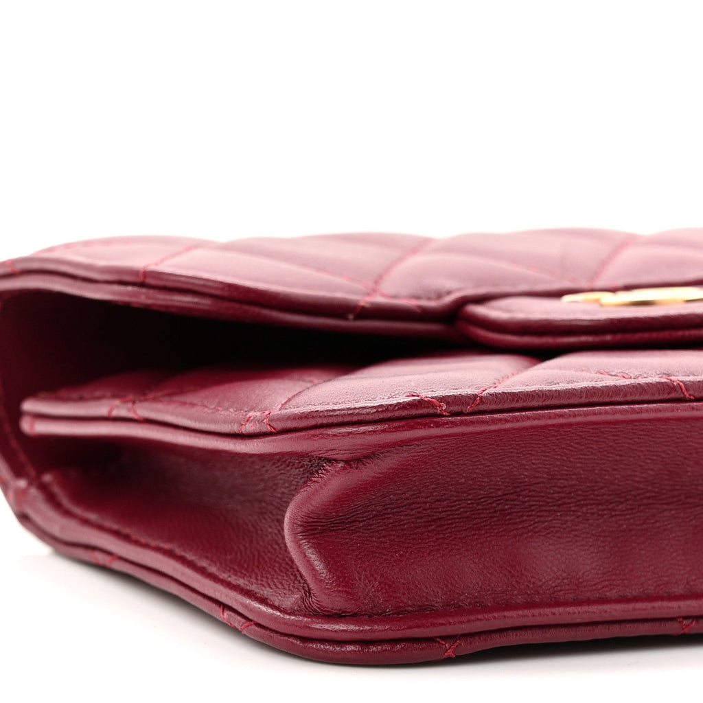 Lambskin Quilted Top Handle Flap Coin Purse With Chain Burgundy