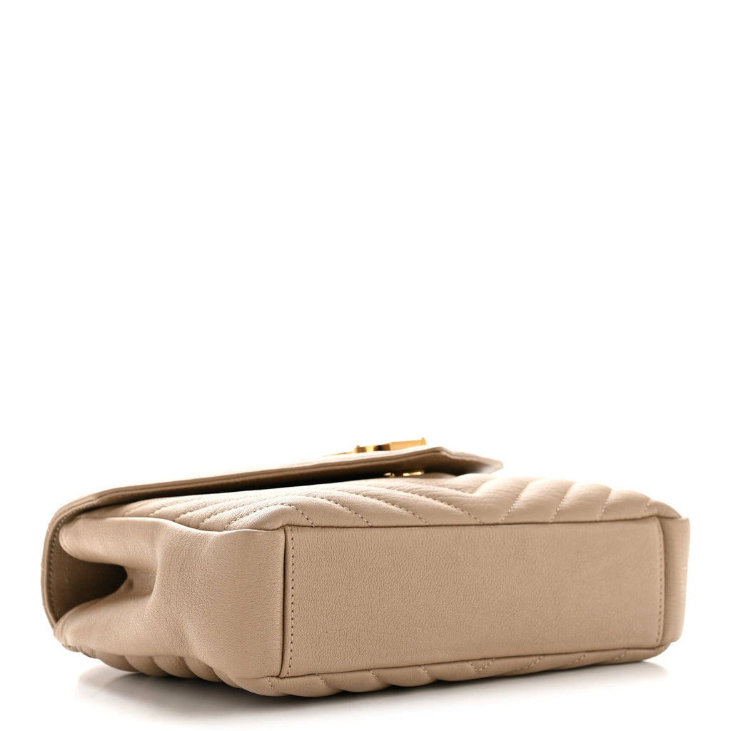 Sheepskin Matelasse Chevron Monogram Medium College Bag Dark Beige