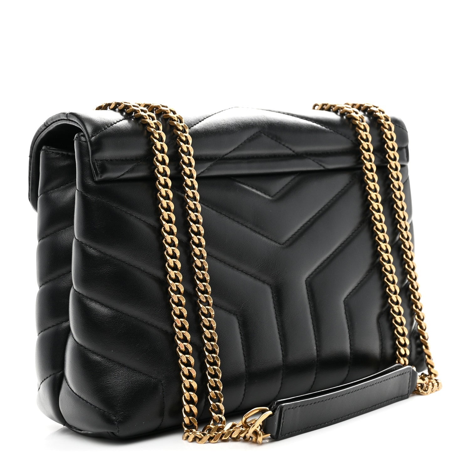 Calfskin Y Quilted Monogram Small Loulou Chain Satchel Black