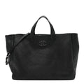 Caviar Stitched Large Lady Coco Shopping Tote Black