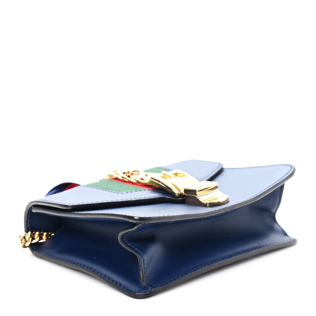 Calfskin Mini Sylvie Chain Shoulder Bag Blue Agata
