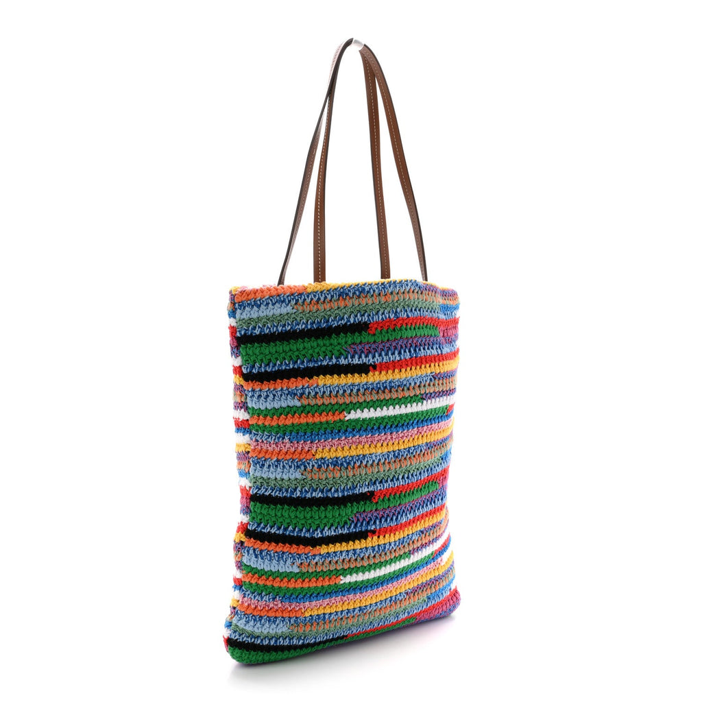 Cotton Crochet Stripe Vertical Tote Bag Multicolor