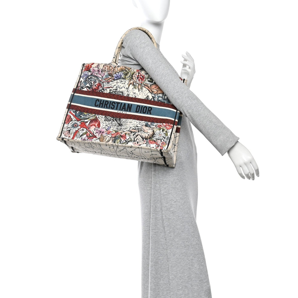 Canvas Embroidered Large Zodiac Book Tote Latte Multicolor