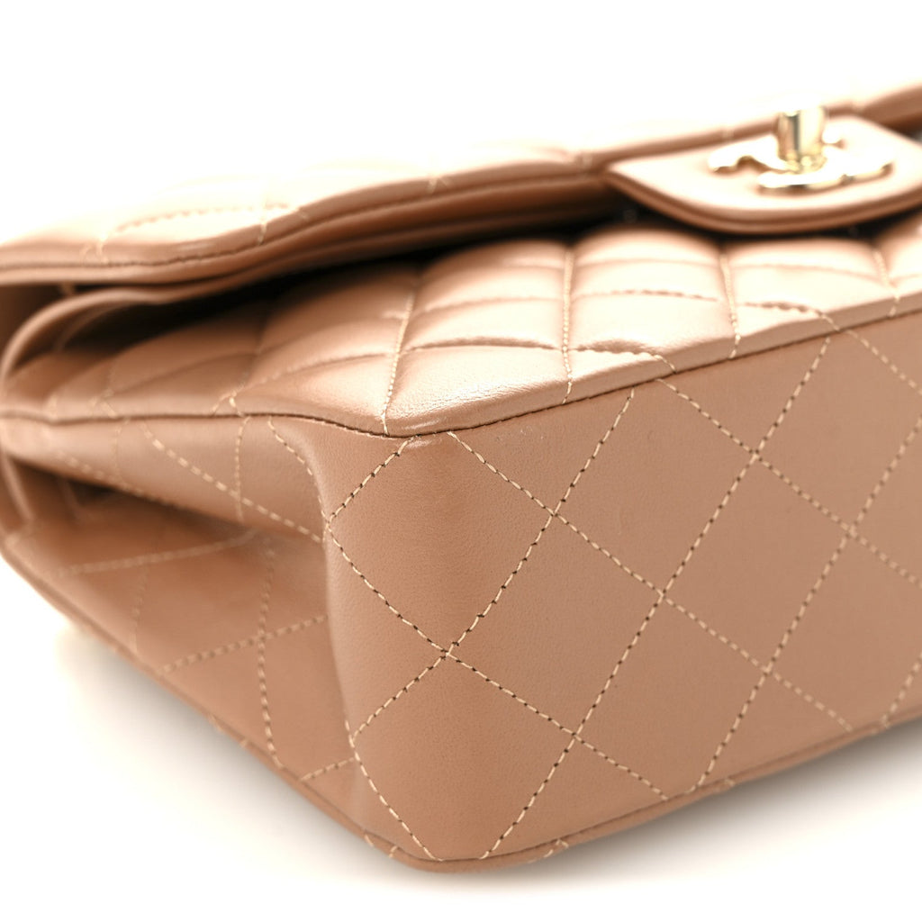 Lambskin Quilted Small Double Flap Brown