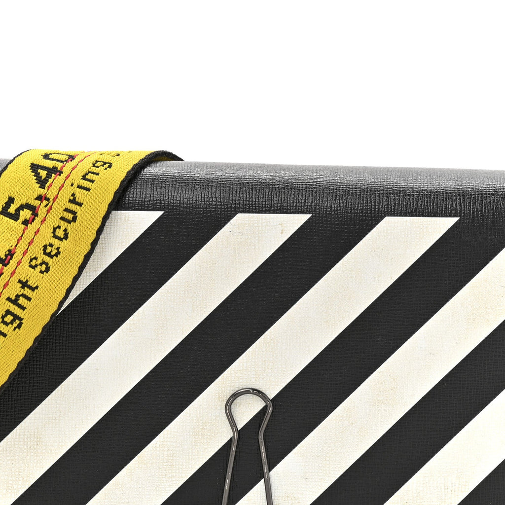 Saffiano Striped Mini Diag Binder Clip Bag Black White Yellow