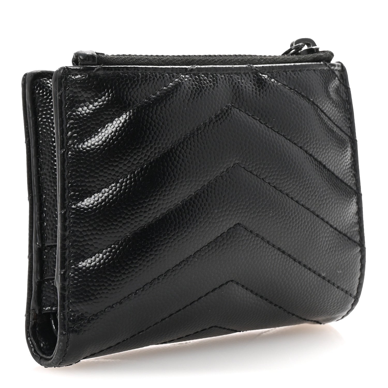 Grain De Poudre Matelasse Chevron Monogram Zipped  Case Black