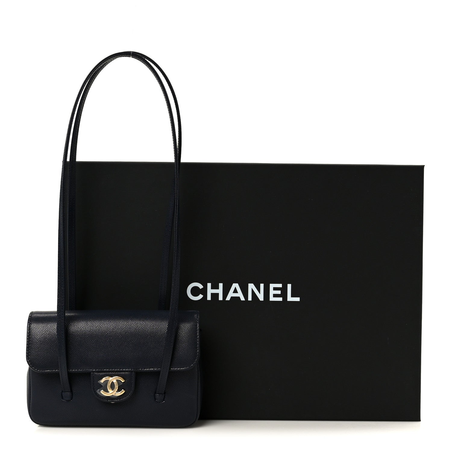 Shiny Caviar Mini Preppy Coco Shoulder Bag Dark Blue