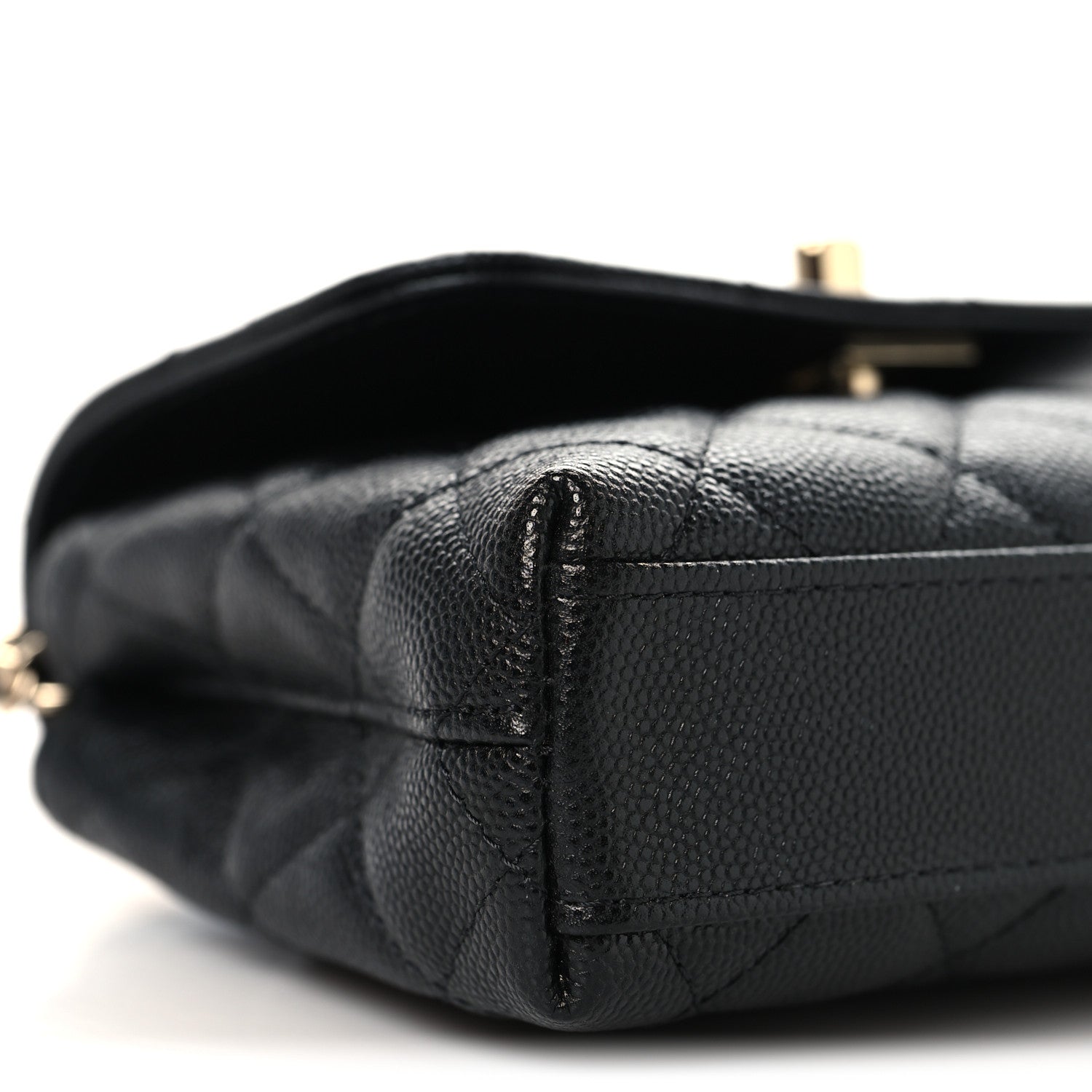 Caviar Quilted Coco Handle Clutch With Chain Black