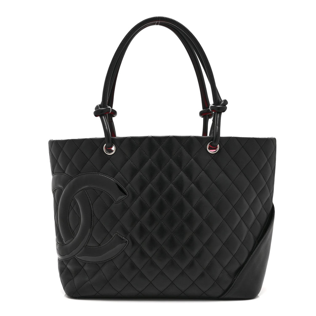 Calfskin Quilted Large Cambon Tote Black