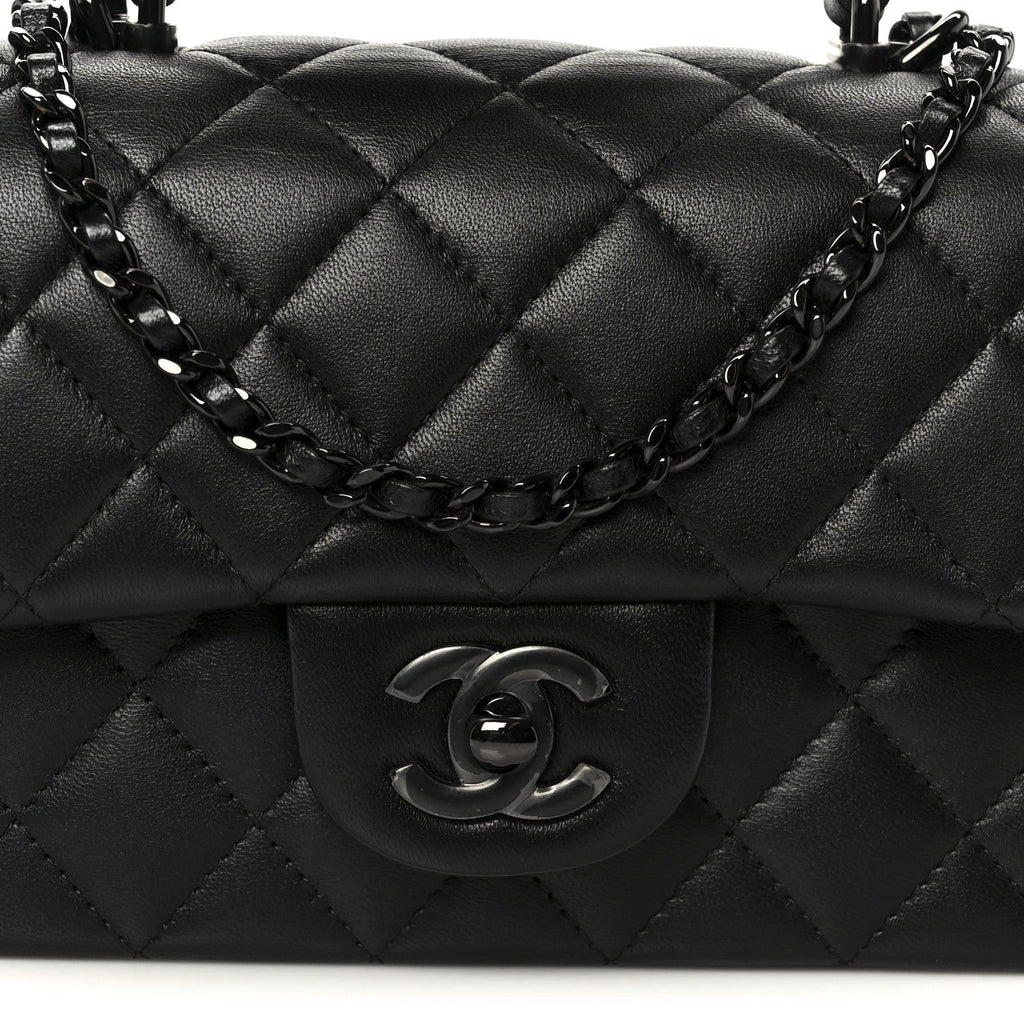 Lambskin Quilted Mini Top Handle Rectangular Flap So Black