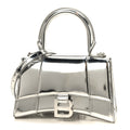 Metallic Calfskin Hourglass Top Handle Bag XS Silver