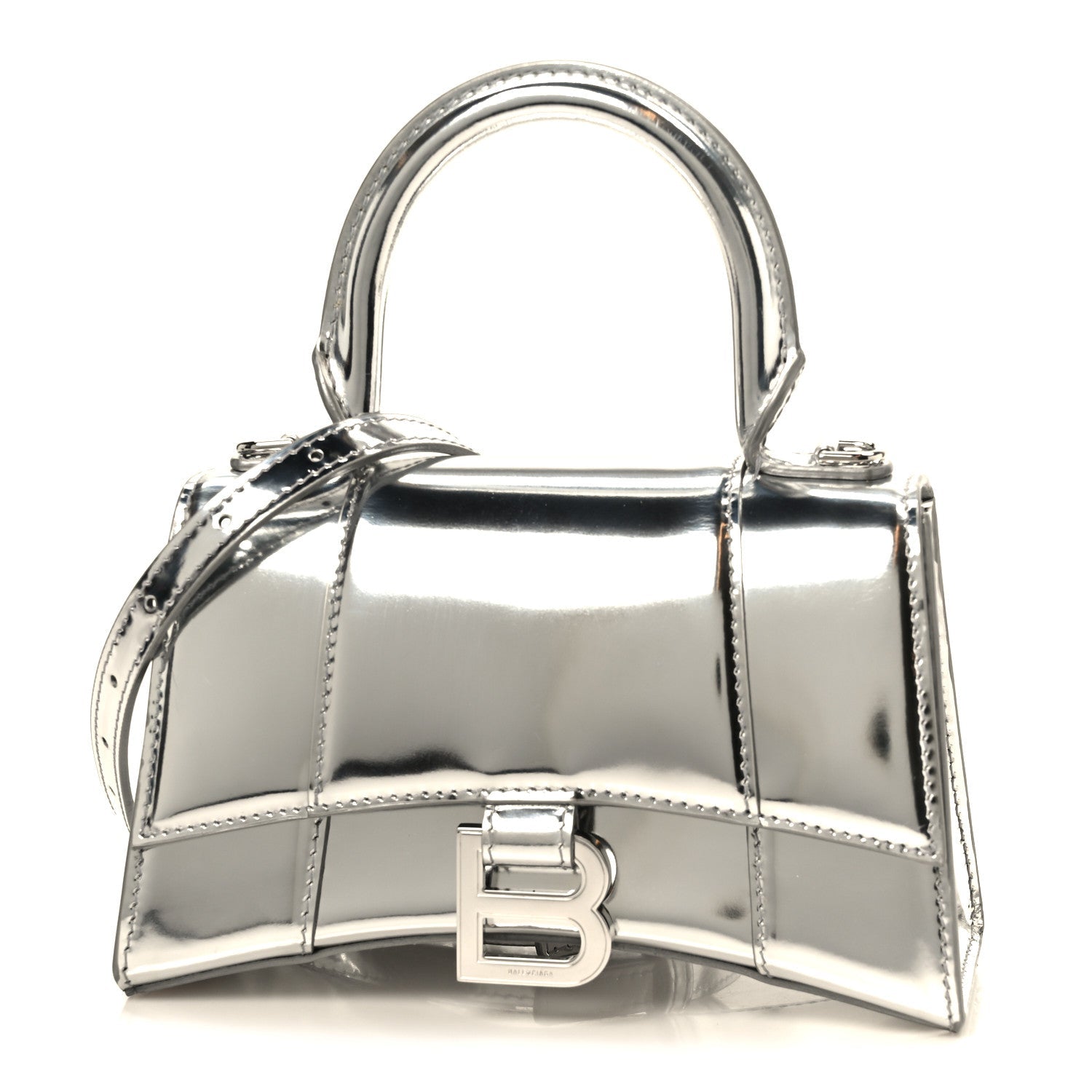 Metallic Calfskin Hourglass Top Handle Bag XS Silver
