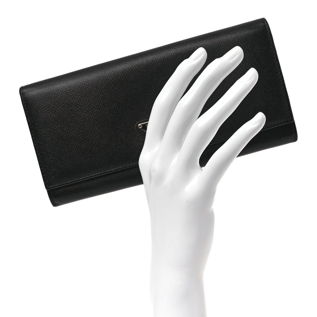 Saffiano Triangle Continental Flap Wallet Black