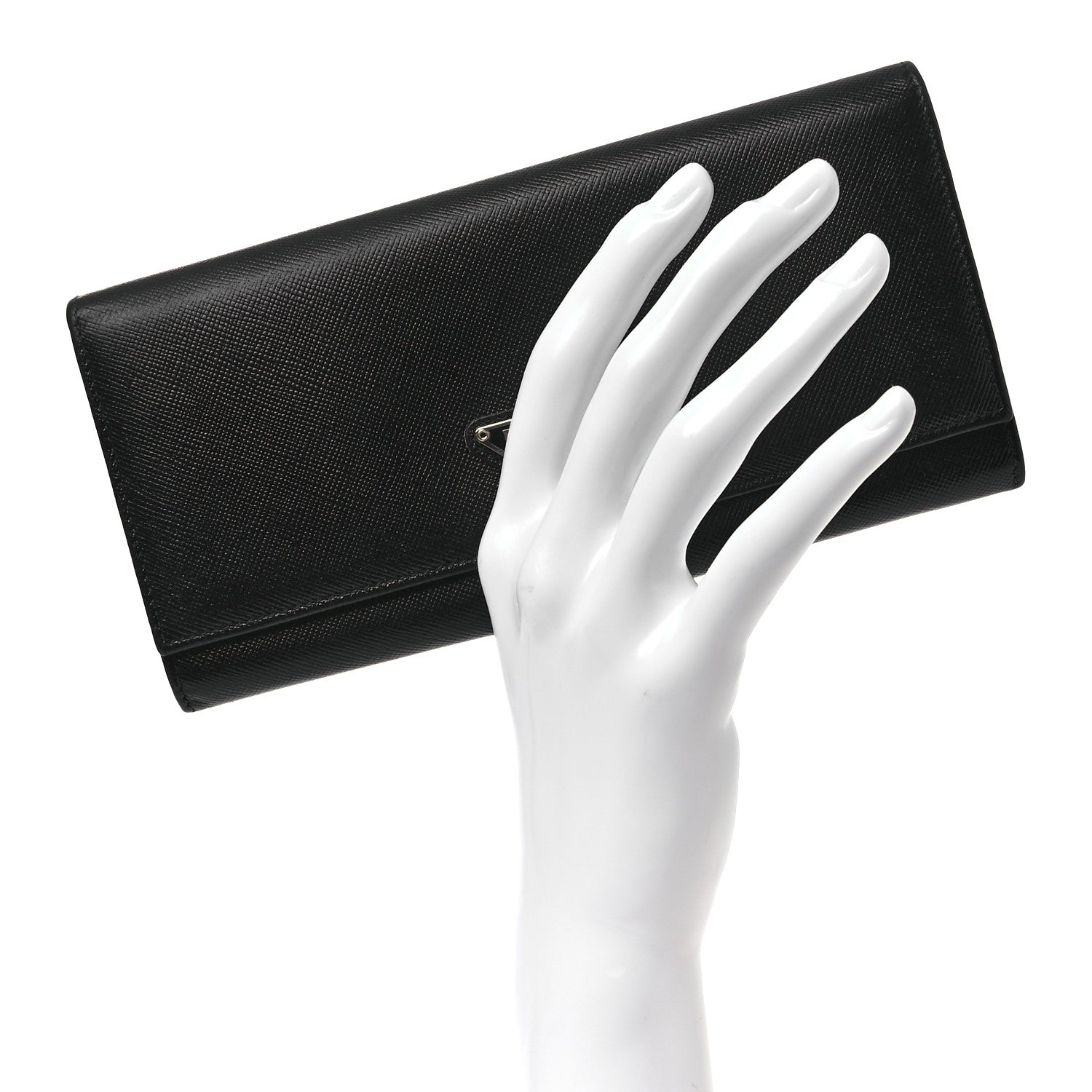 Saffiano Triangle Continental Flap Wallet Black