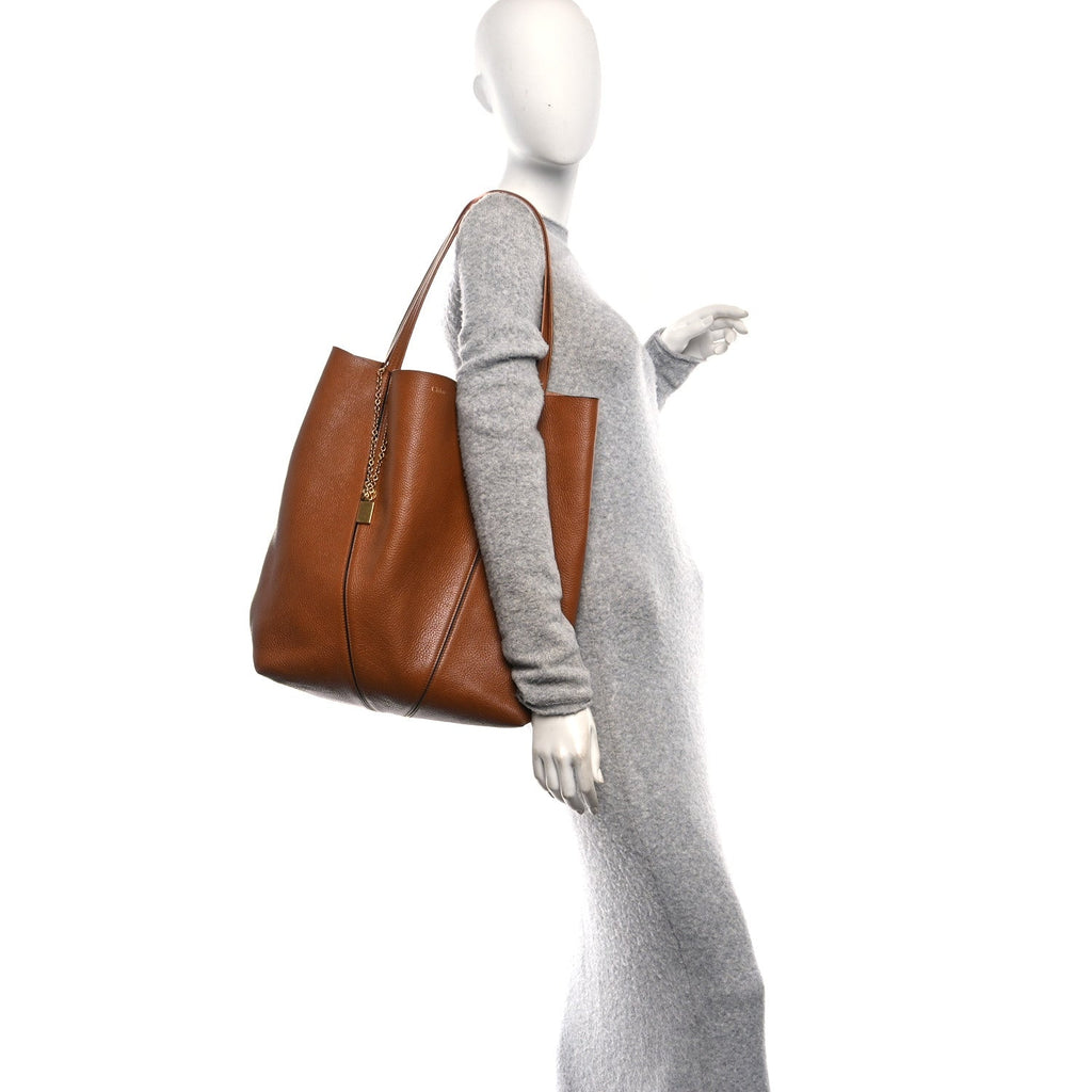 Grained Calfskin Large Spin Tote Clay Brown