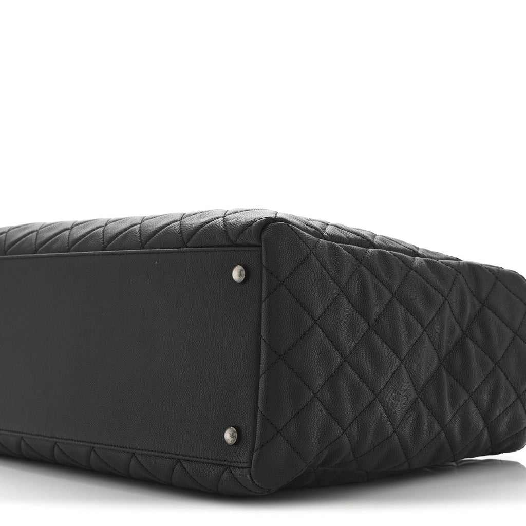 Caviar Quilted Large Coco Handle Shopping Tote Black