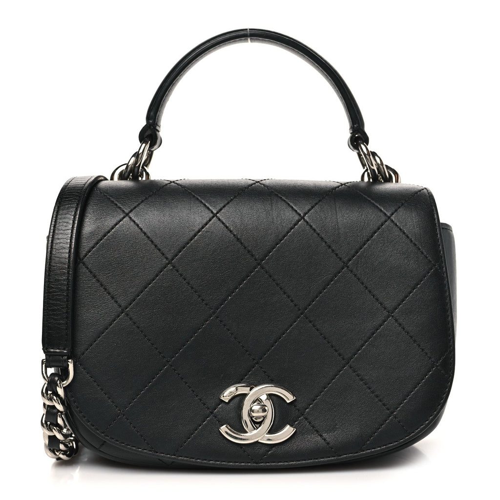 Calfskin Stitched Small Ring My Bag Flap Crossbody Bag Black