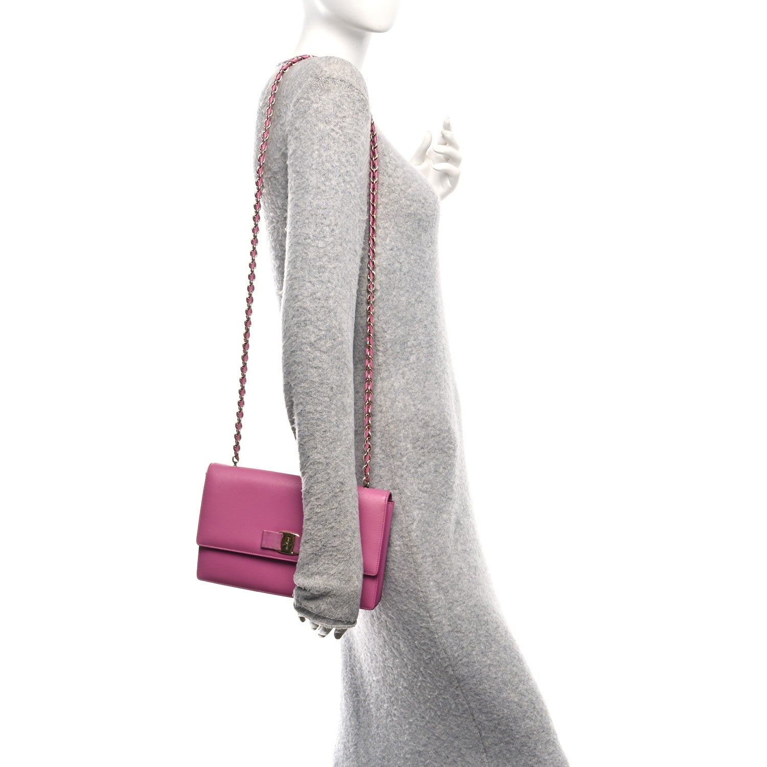 Printed Calfskin Vara Bow Chain Flap Crossbody Fuchsia