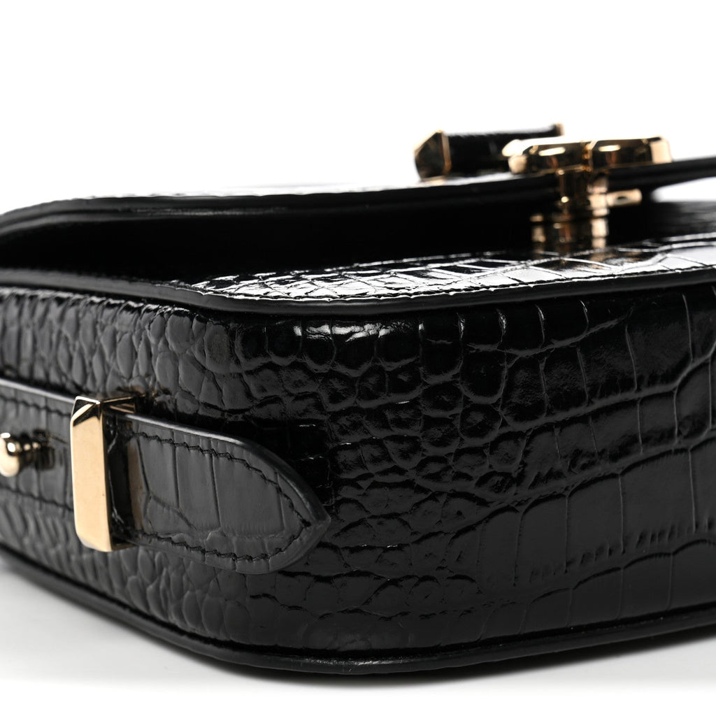 Calfskin Crocodile Embossed JCB Crossbody Bag Black