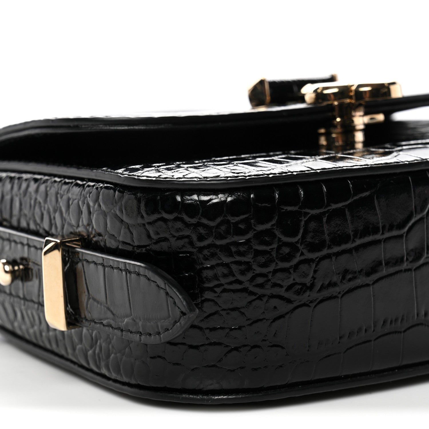 Calfskin Crocodile Embossed JCB Crossbody Bag Black