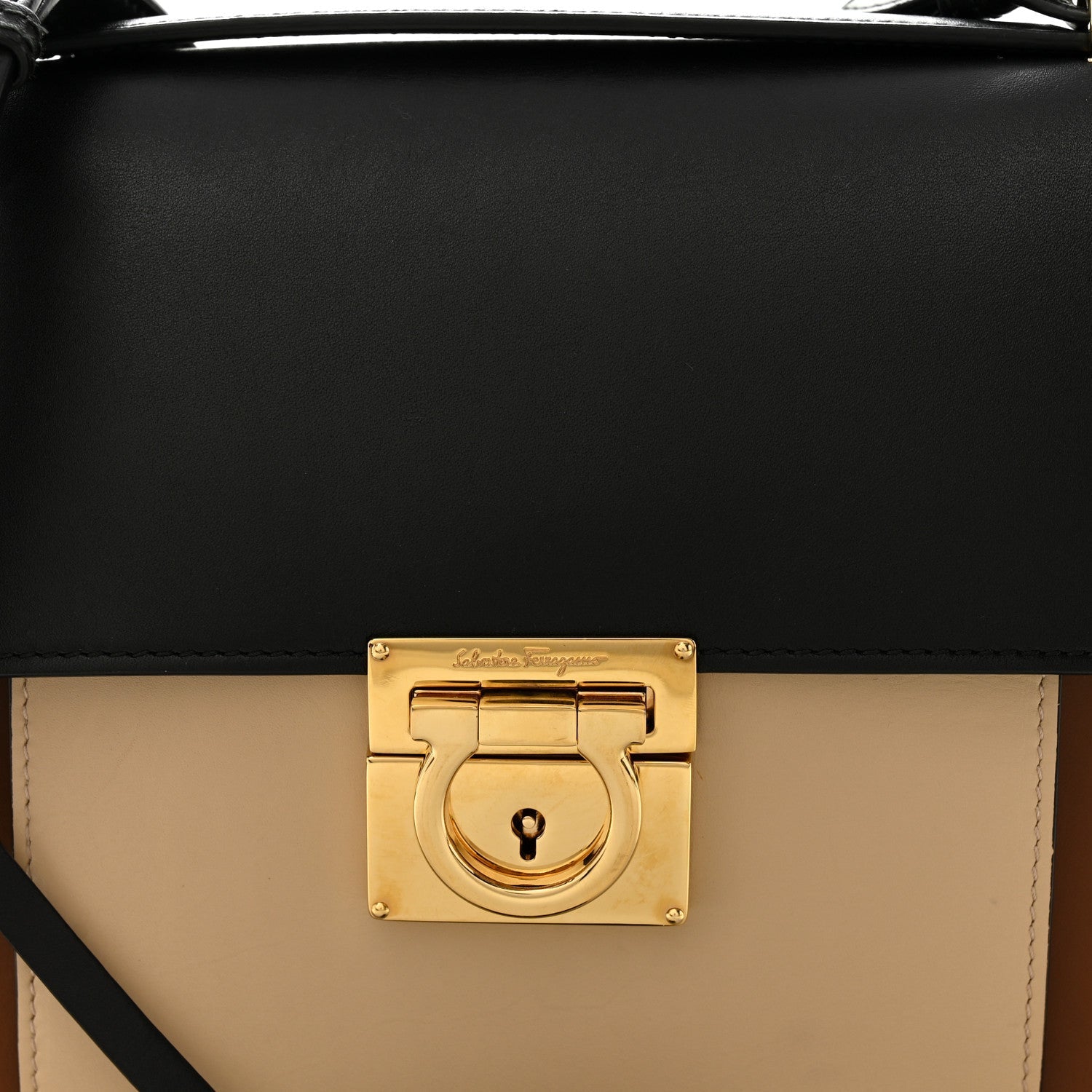Calfskin Gancio Lock Marisol Top Handle Satchel Ecorce Black