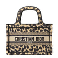 Canvas Mizza Embroidered Mini Leopard Book Tote Beige