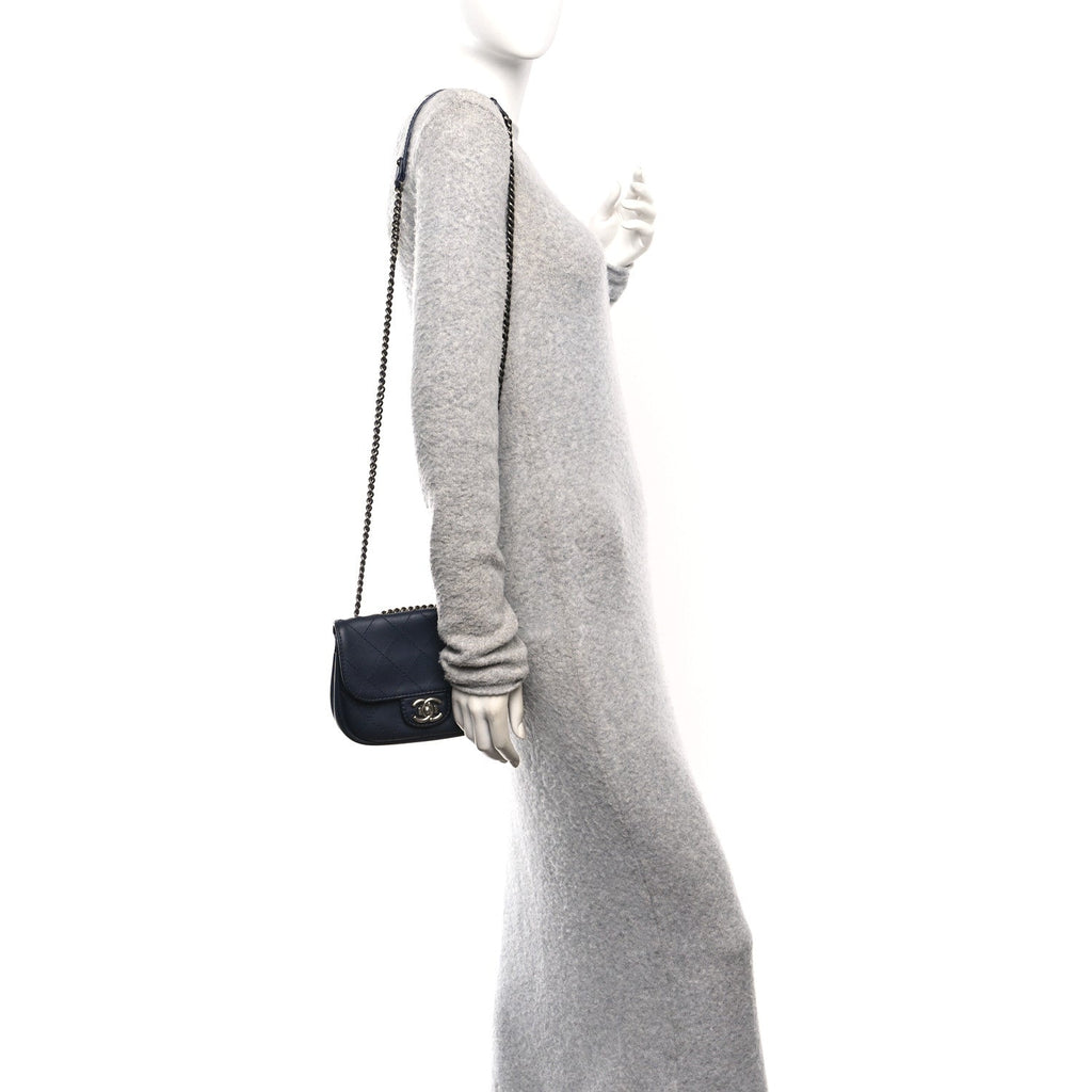 Calfskin Stitch CC Small Flap Navy Blue