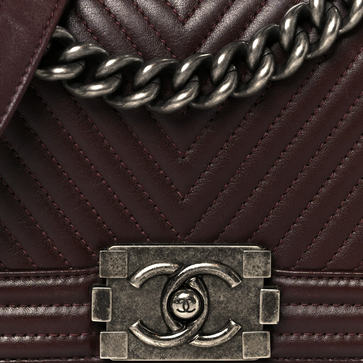 Calfskin Chevron Quilted Small Boy Flap Burgundy