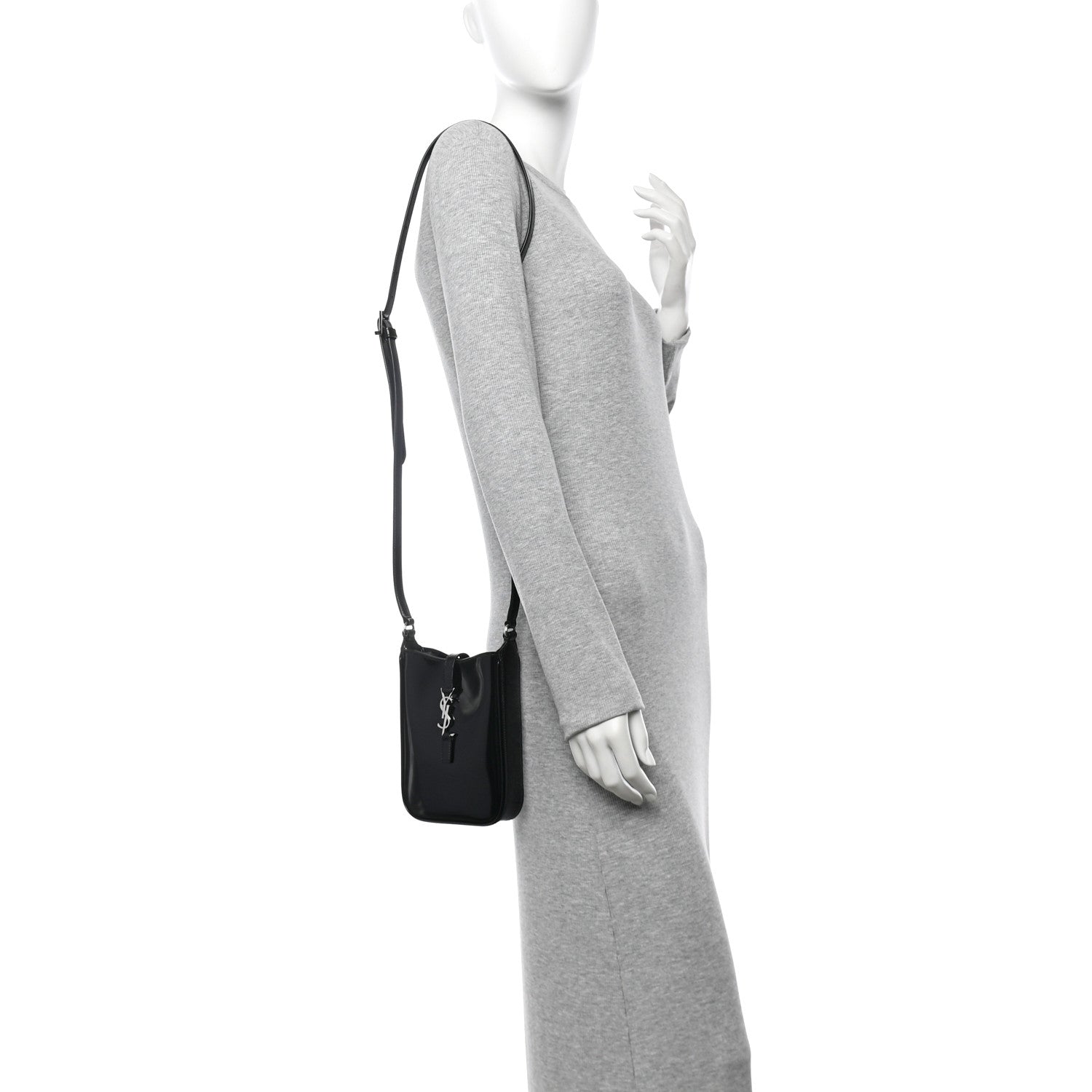 Patent Calfskin Mini Le 5 A 7 Vertical Hobo Black