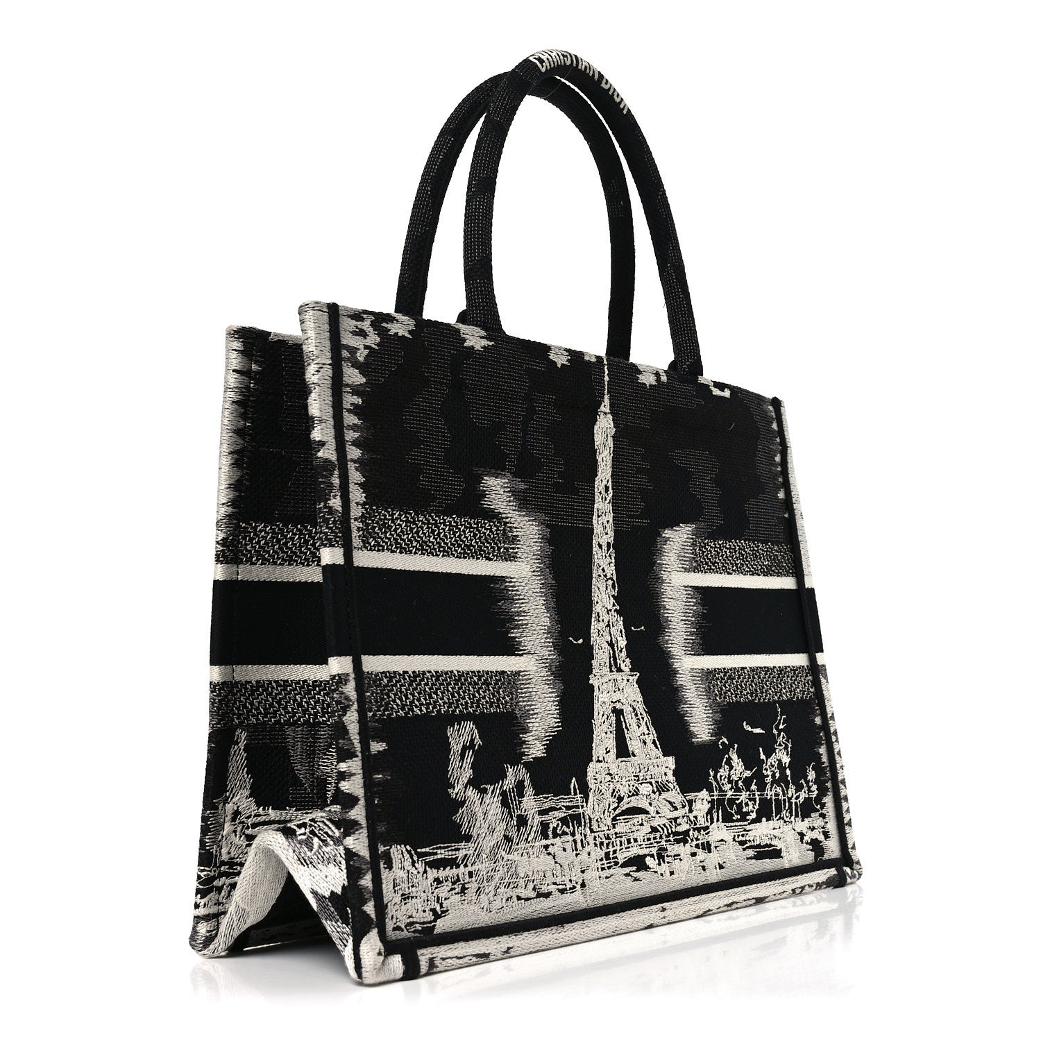 Canvas Embroidered Medium Paris Book Tote Black White