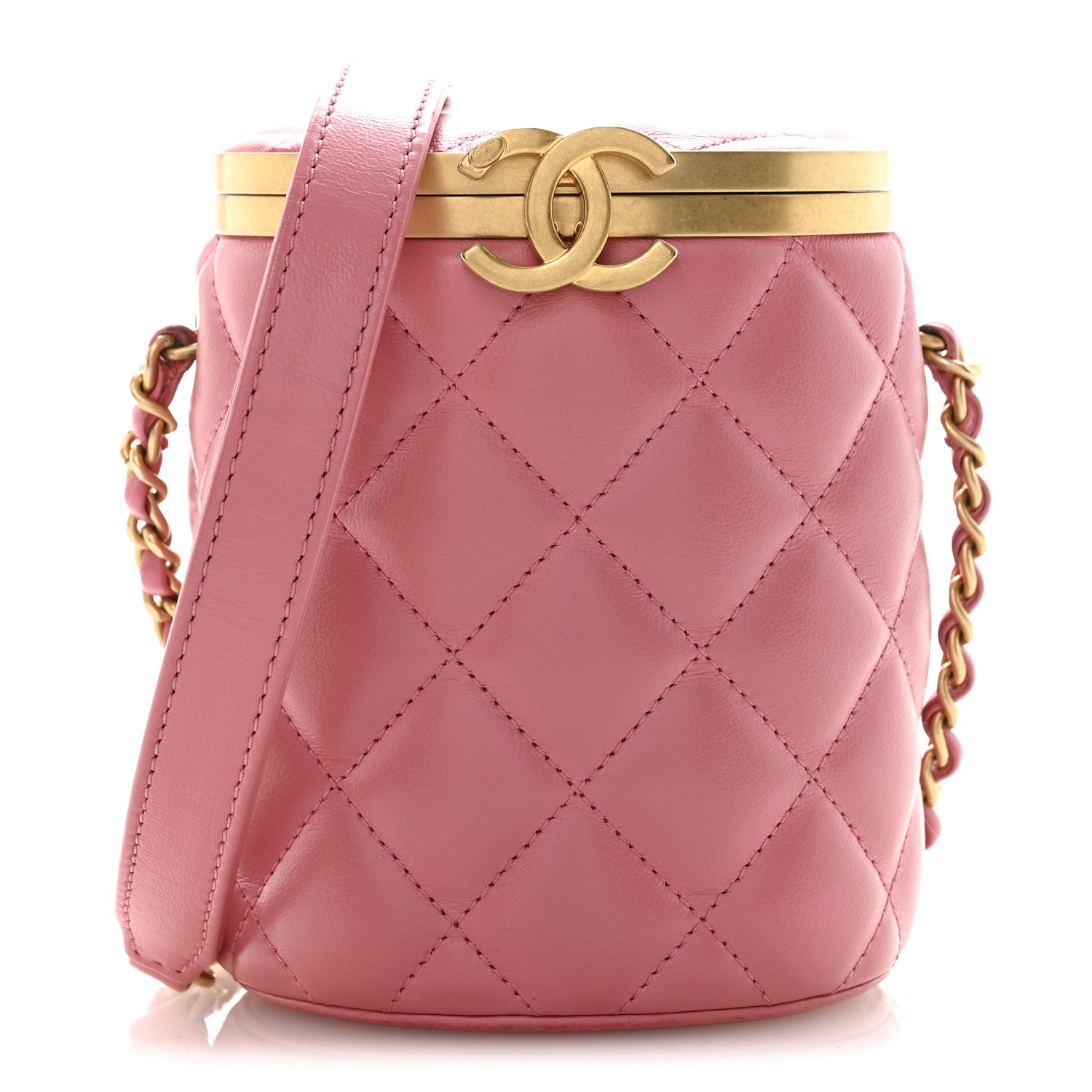 Lambskin Quilted Mini Crown Box Bag Pink