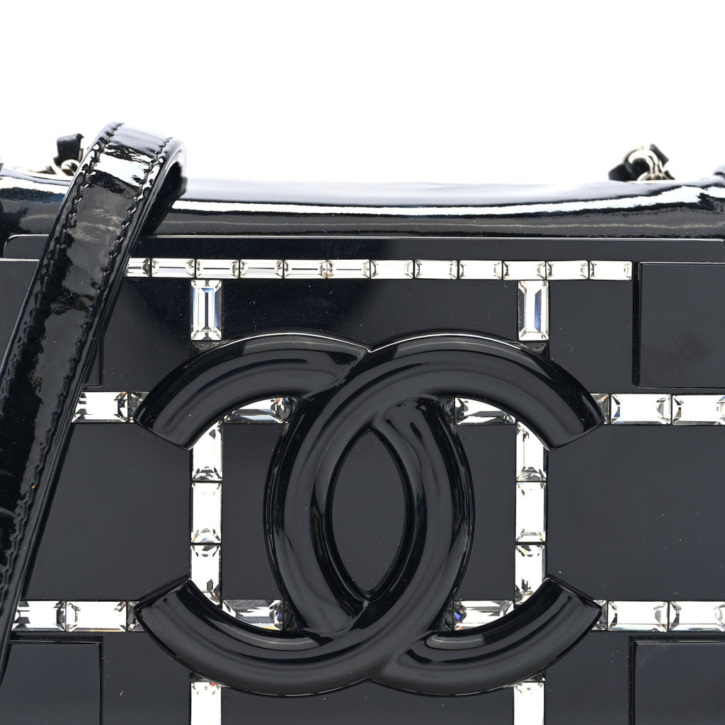 Plexiglass Patent Baguette Crystal Mini Boy Brick Flap Black