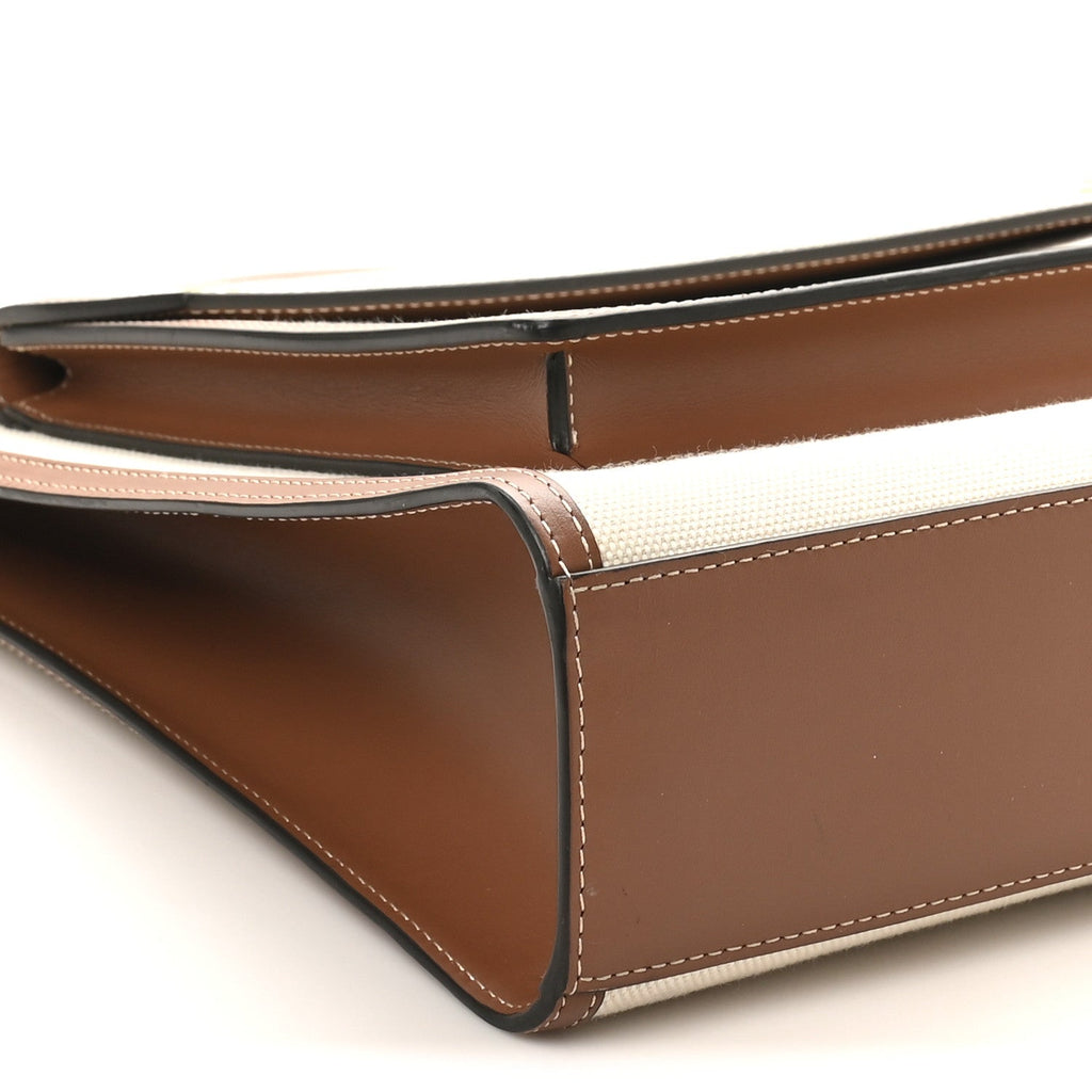 Canvas Smooth Calfskin Two Tone Medium Pocket Bag Natural Malt Brown