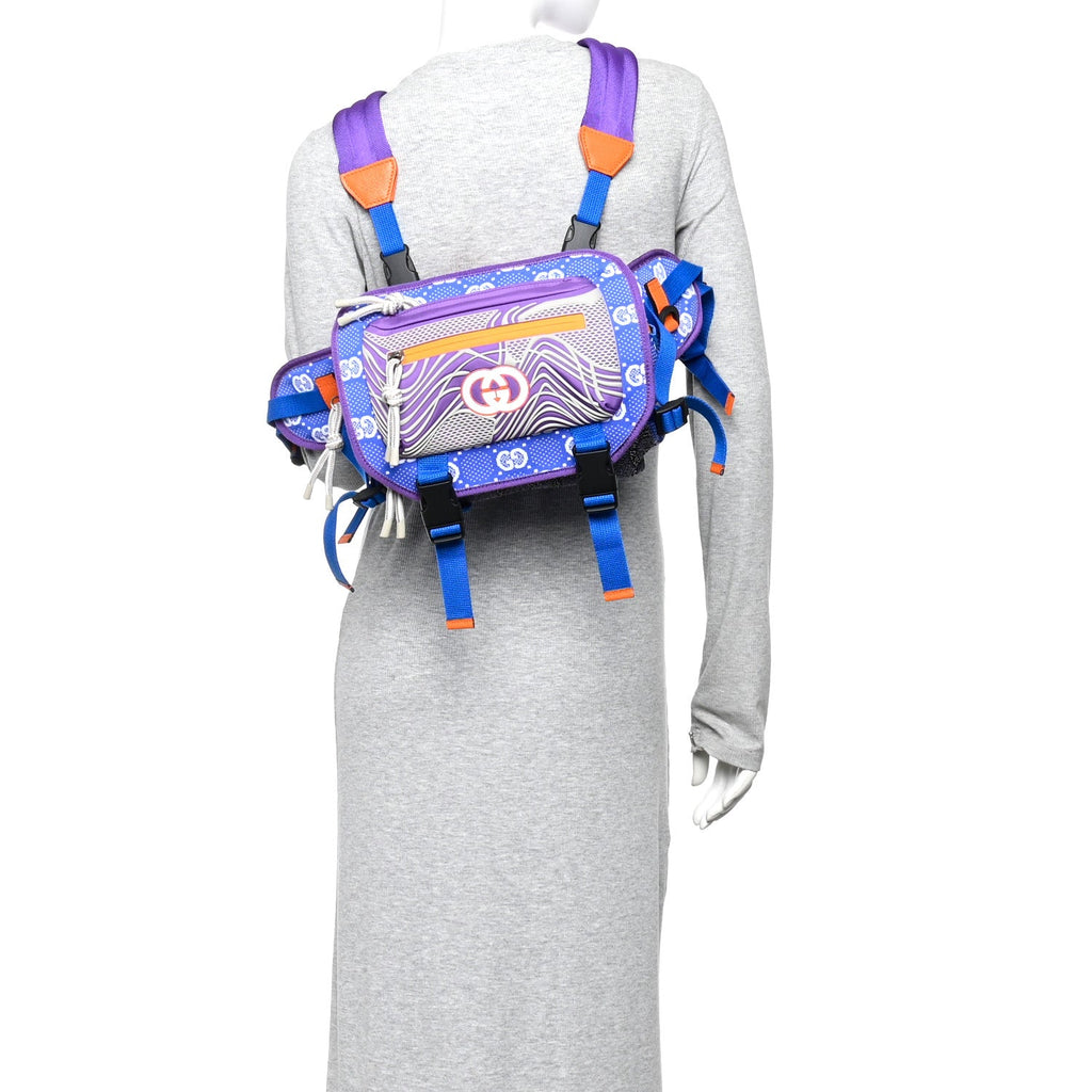 Jersey GG Monogram All Over Sporty Flap Backpack Blue Multicolor
